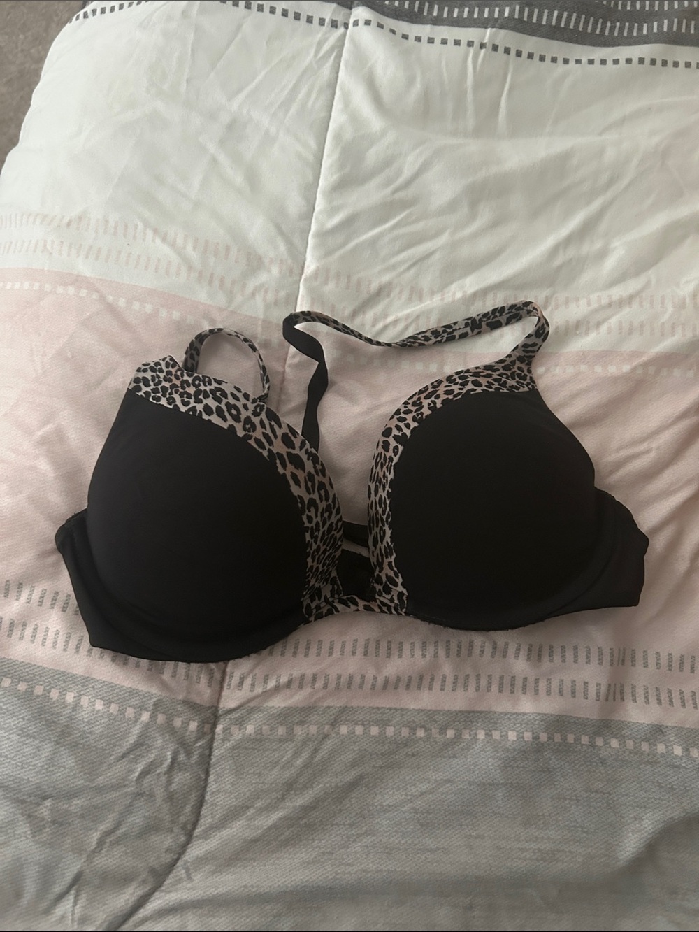 Victoria's Secret Black Bra with Leopard-Print Trim